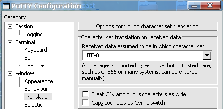 Putty Configuration Codepages